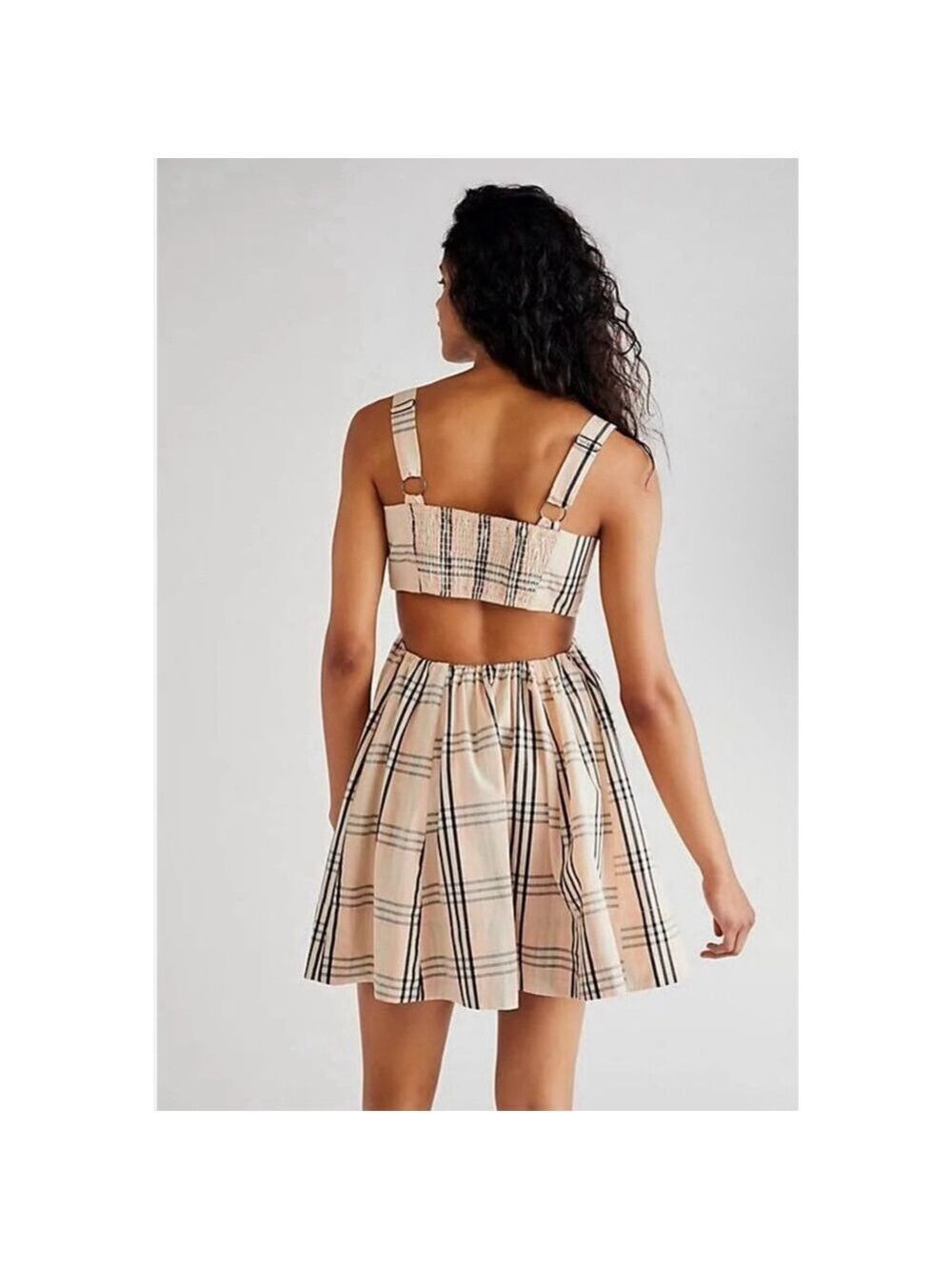 NWOT Free People $138 Plaid Cutout Mini Dress Size Small - Picture 3 of 7